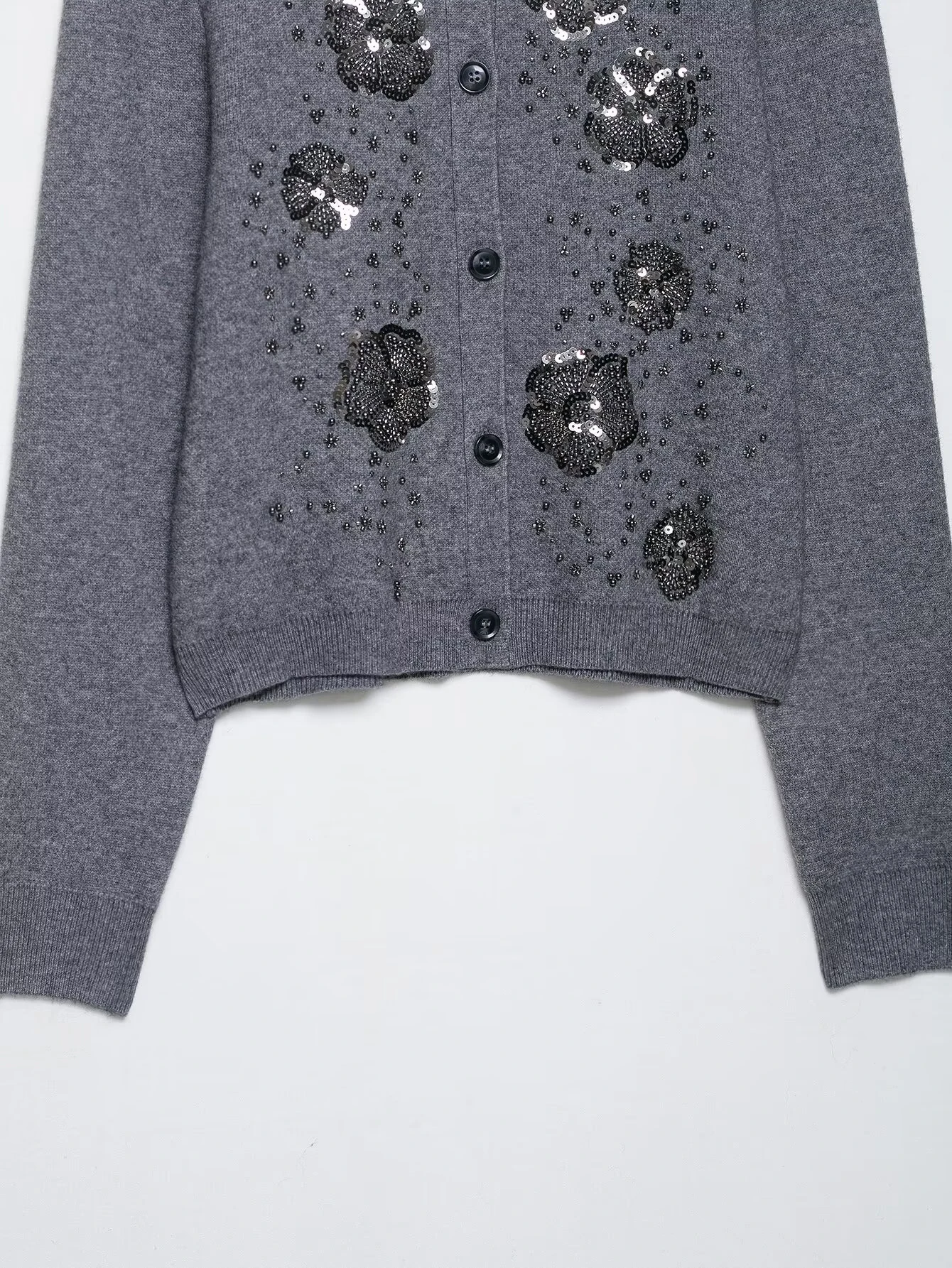 2025 خريف جديد عصري فضفاض جولة الرقبة مطرز بريق الزخرفية سترة مشغولة من الصوف معطف #3