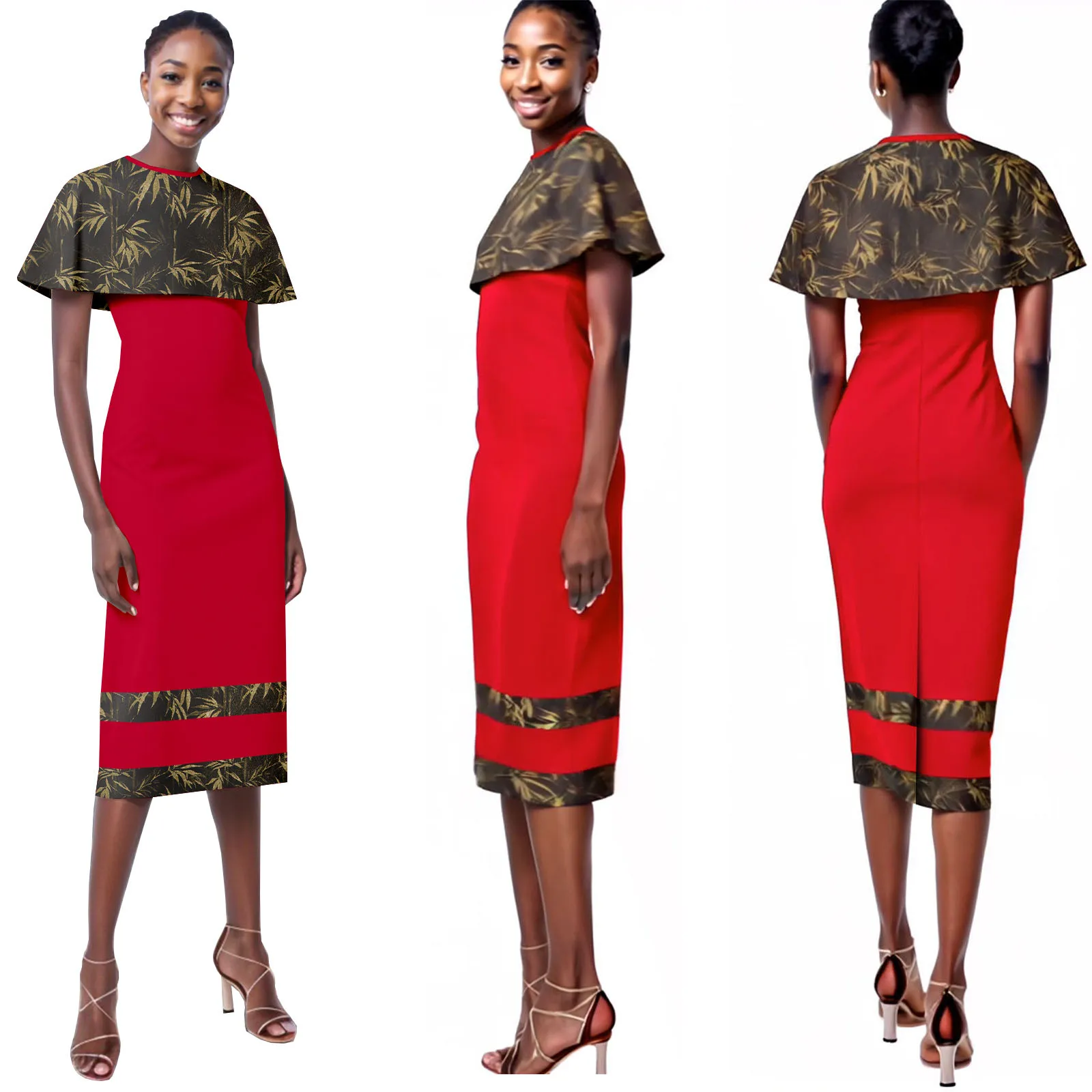 

DBQ African Women`s Dresses Trendy Fall Dresses O Neck Knit Short Sleeve Casual Pencil Dresses 42023