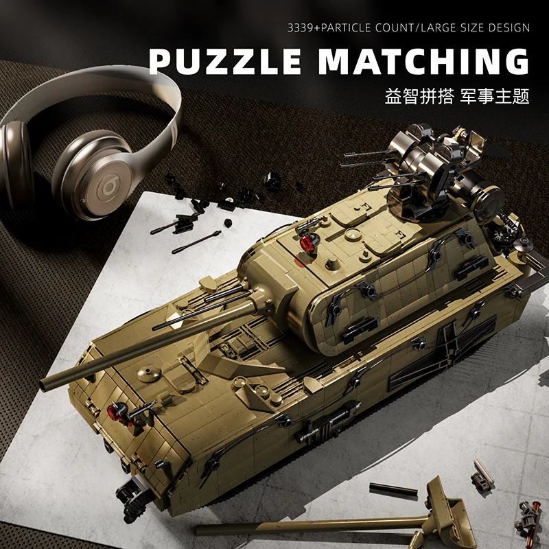 German 3339pcs WW2 Military Panzer VIII Maus Building Blocks Assembling Tank 3D Model Adult Boy Kid Gift Military Collection Toy