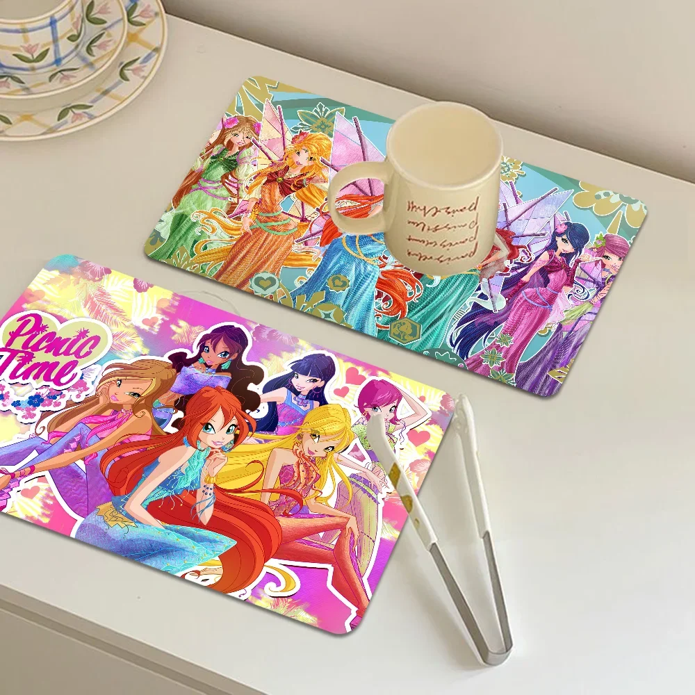 W-Winx C-Club Printed Dish Drying Mat Super Absorbent Coffee Drain Pad Tableware Quick Dry Rug Kitchen Dinnerware Placemat