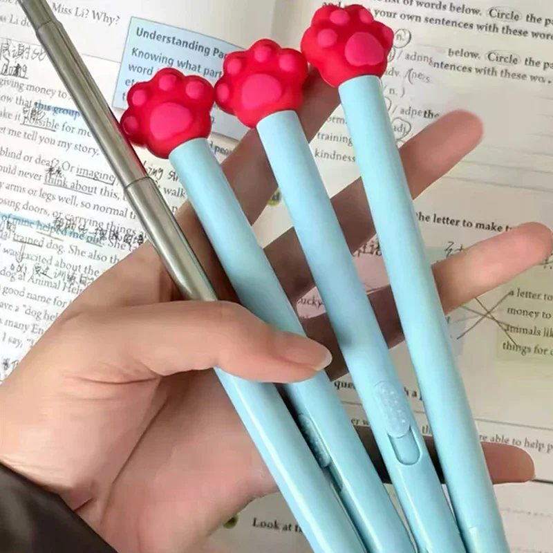 Cartoon Cat Paw Retractable Finger Reading Stick Telescoping Teacher Hand Pointer Creative Ballpoint Pen Student Stationery