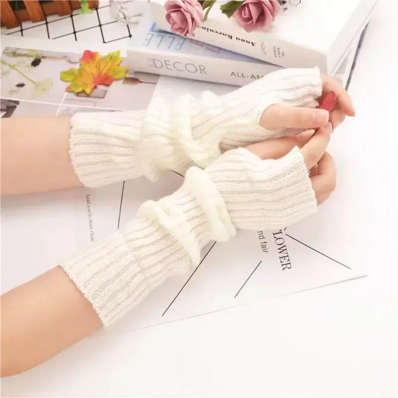 Y2K-Gants Gothiques Sans Doigts Lolita pour Femme, Mancommuniste, Travail à la Main, Blanc, Kawaii, Anime, Cosplay, Rincer, Manches de Poignet