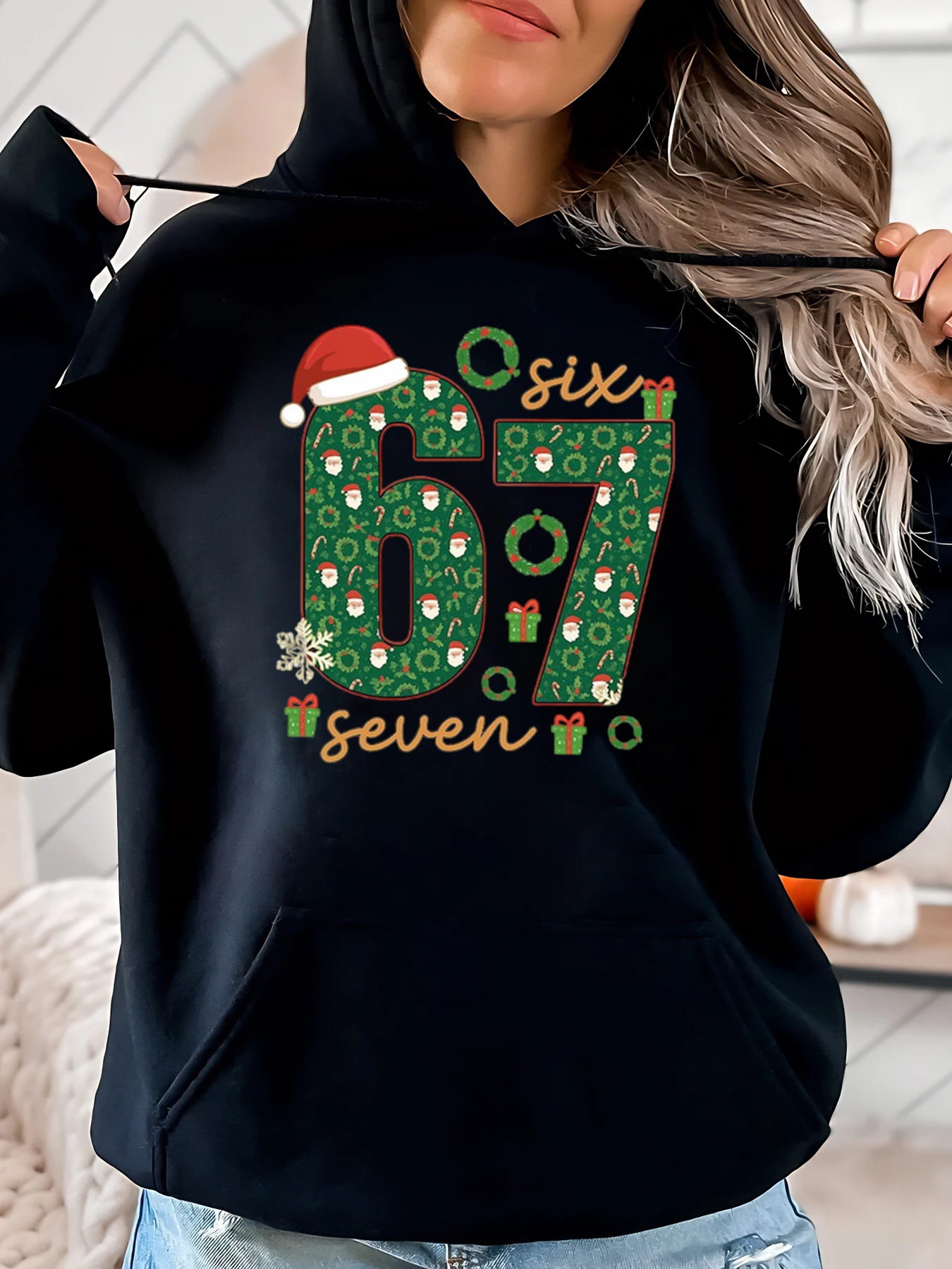

Рождественская толстовка с принтом 67, женская праздничная вечеринка, повседневная одежда, черная, больших размеров