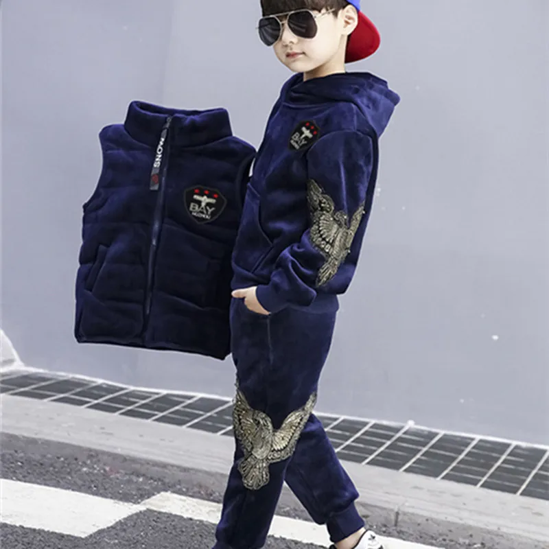 Boys Suits Vest+Sweatshirts +Pants 3PCS/Sets 2023 Cartoon Warm Thicken Winter Autumn Plus Size Children Clothing