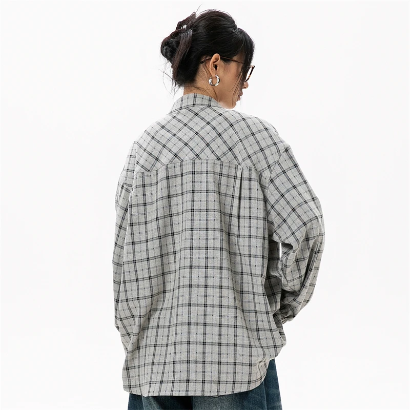 Stylish Women\'s Blouse Women Gray Plaid Shirts Korean Style Women\'s Clothing Long Sleeve Female Elegant Blouses for Lady Clothes