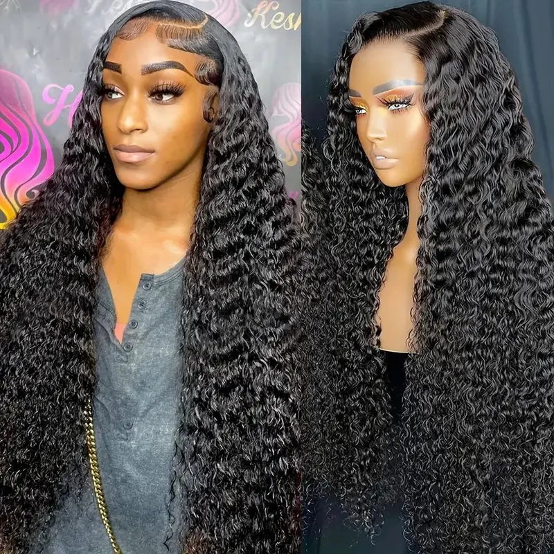 Rosabeauty 250 Density HD 13X6 Full Transparent Deep Curly Lace Frontal Wigs 30 40 Inch 13X4 Front Human Hair Wig