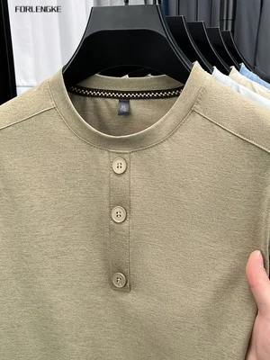 FORLENGKE 2026 Spring‑new Men Minimalist Long‑sleeve Henley Sweatshirt, 3‑button Placket, Breathable Comfy Versatile Casual Top,