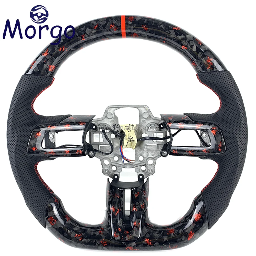 Car Accessory for Ford Flat Bottom Style Design Forged Carbon Fiber Steering Wheel for Mustang 2015-NOW Supporting Customization