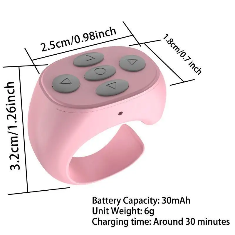 Wireless Remote Ring: Phone selfie/video control, auto page turner for apps, essential selfie accessory