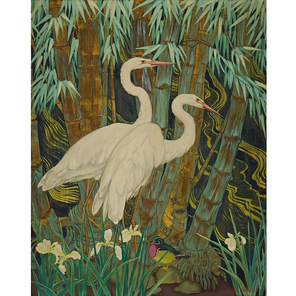 Jessie Arms botke paintings,Animal oil painting,Pair of Egrets,Hand painted famous painting reproduction,Canvas wall art