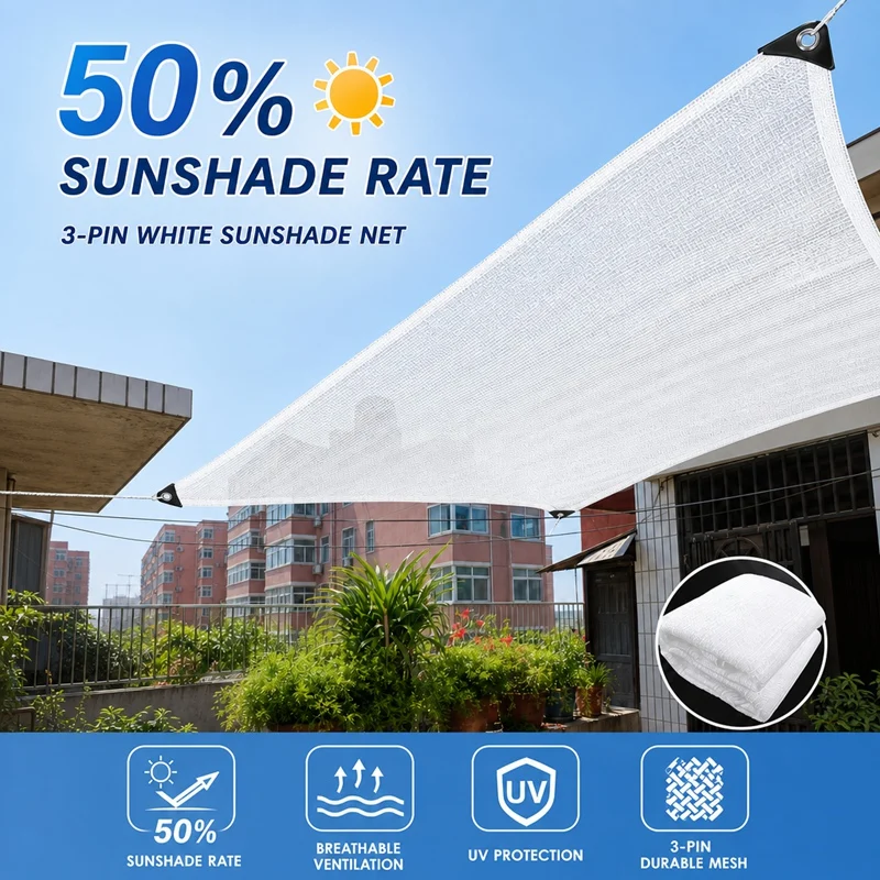 Rete ombreggiante bianca a 3 fili, con un tasso di ombreggiatura del 50%, resistente ai raggi UV, ideale come copertura ombreggiante per esterni, per giardini, bonsai, piante grasse, serre, balconi e