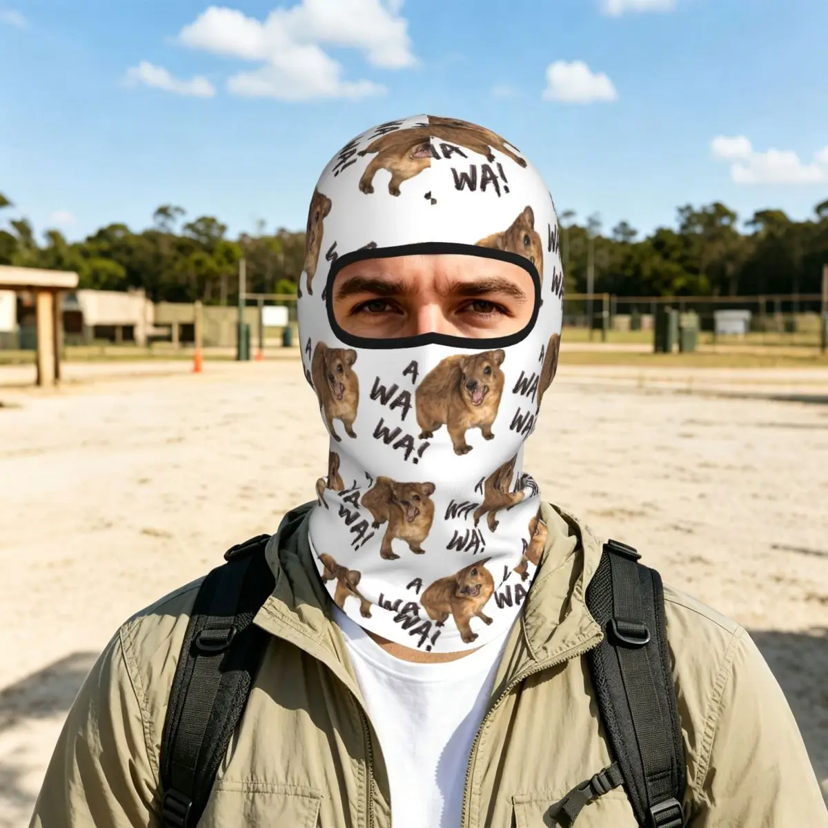 Awawa Angry Screaming Rock Hyrax Meme Breathable Thin Balaclava Full Face Mask Sun Protection Neck Gaiter For Motorcycle Cycling