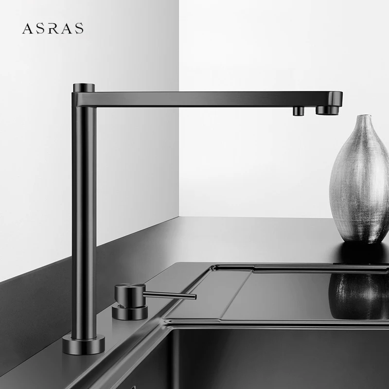 Independent Switch Tap ASRAS Black Kitchen Sink Faucet Lifting  Hot And Cold Water Filter  Three-In-One