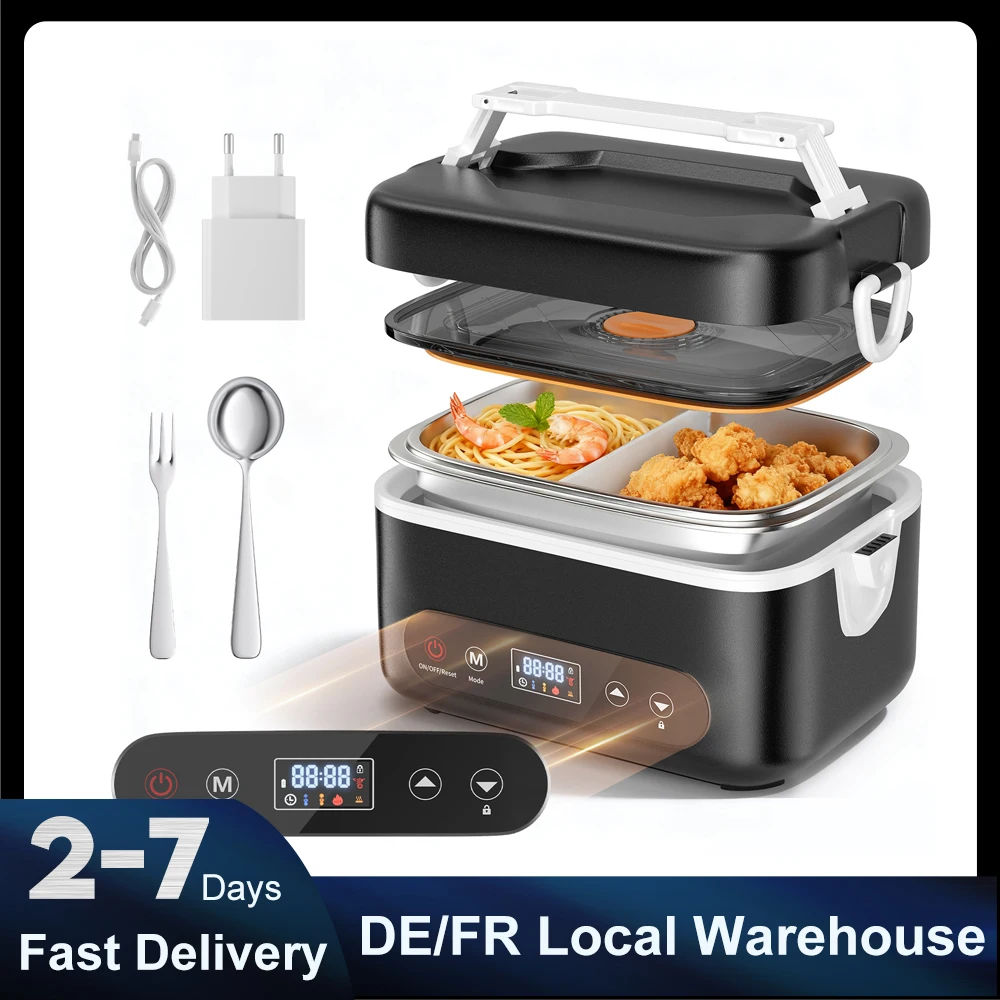 1,2L Tragbare Elektrische Heiz-Lunchbox 100W Schnellheizung Edelstahl-Innenbehälter Speisenwärmer Bento-Box für Auto Reise Büro