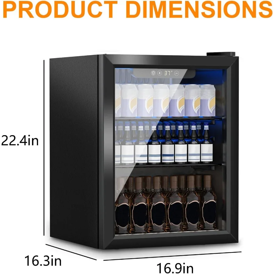 مبرد ثلاجة المشروبات 72 علبة ثلاجة صغيرة باب زجاجي للمشروبات الصودا البيرة أو النبيذ - ثلاجة صغيرة لغرفة نوم المكتب
