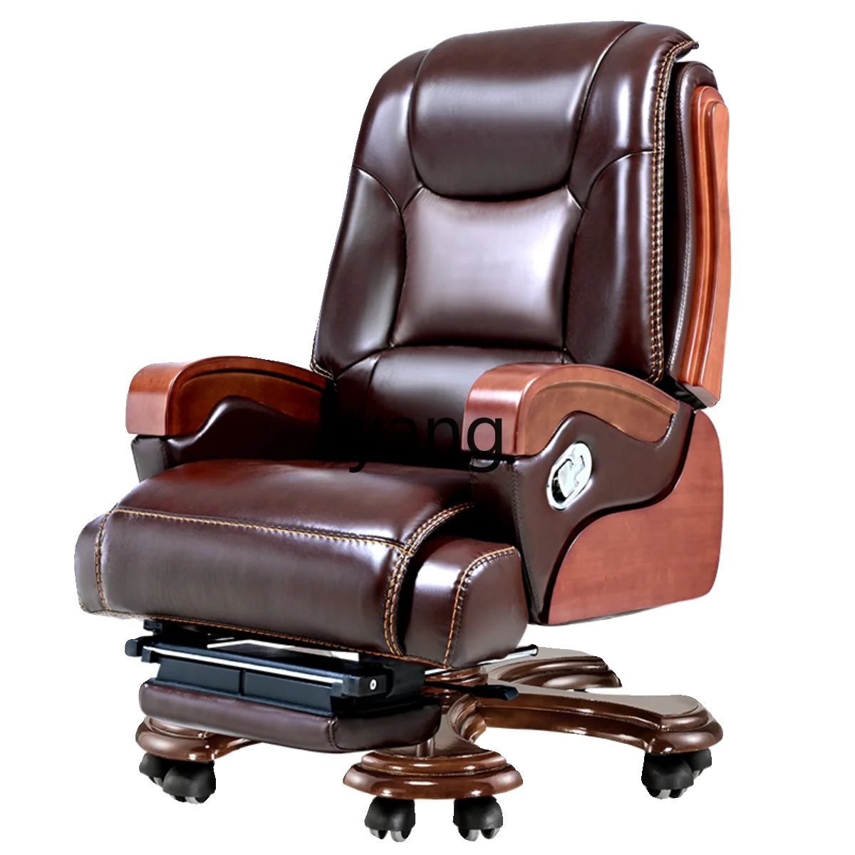 

TGF High-end Elegant Business Chair Solid Wood Leather Office Chair Reclining Home Computer Chair