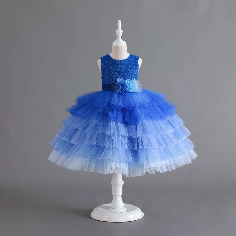 Children's dress princess dress new gradual change fluffy yarn girls kindergarten performance clothes