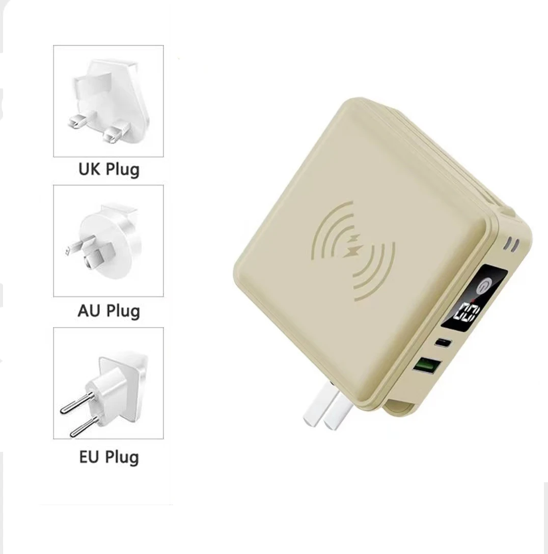 

15000mAh Wall Charger Power Bank 15W Wireless Charger Fast Charging for iPhone 16 15 Samsung Xiaomi Powerbank with AC Plug Cable