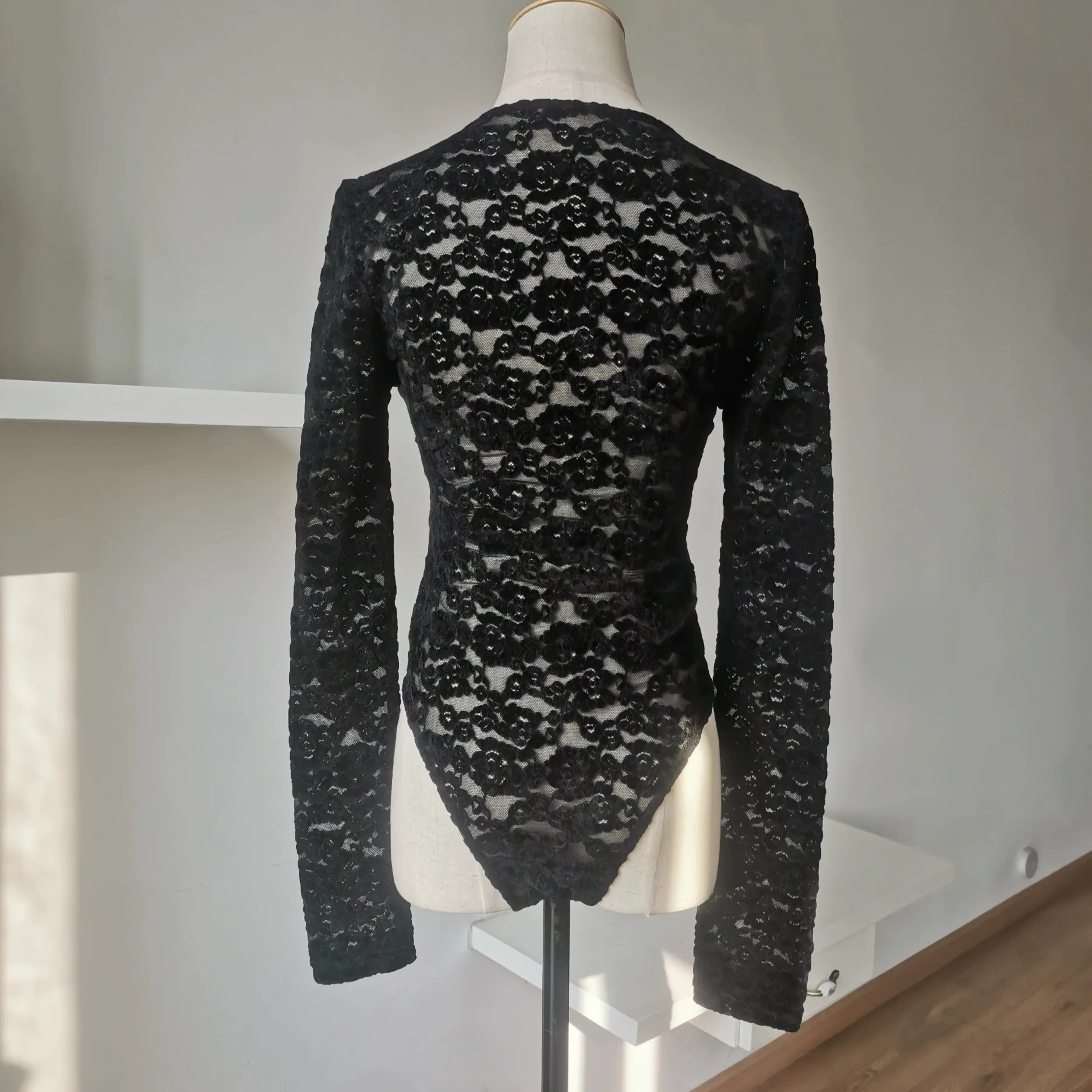 레트로 레이스 스플라이스 V넥 슬림핏 롱 슬리브 티셔츠 원피스 여성용 가을 겨울 신상 출퇴근룩 한국 스타일 순수한...