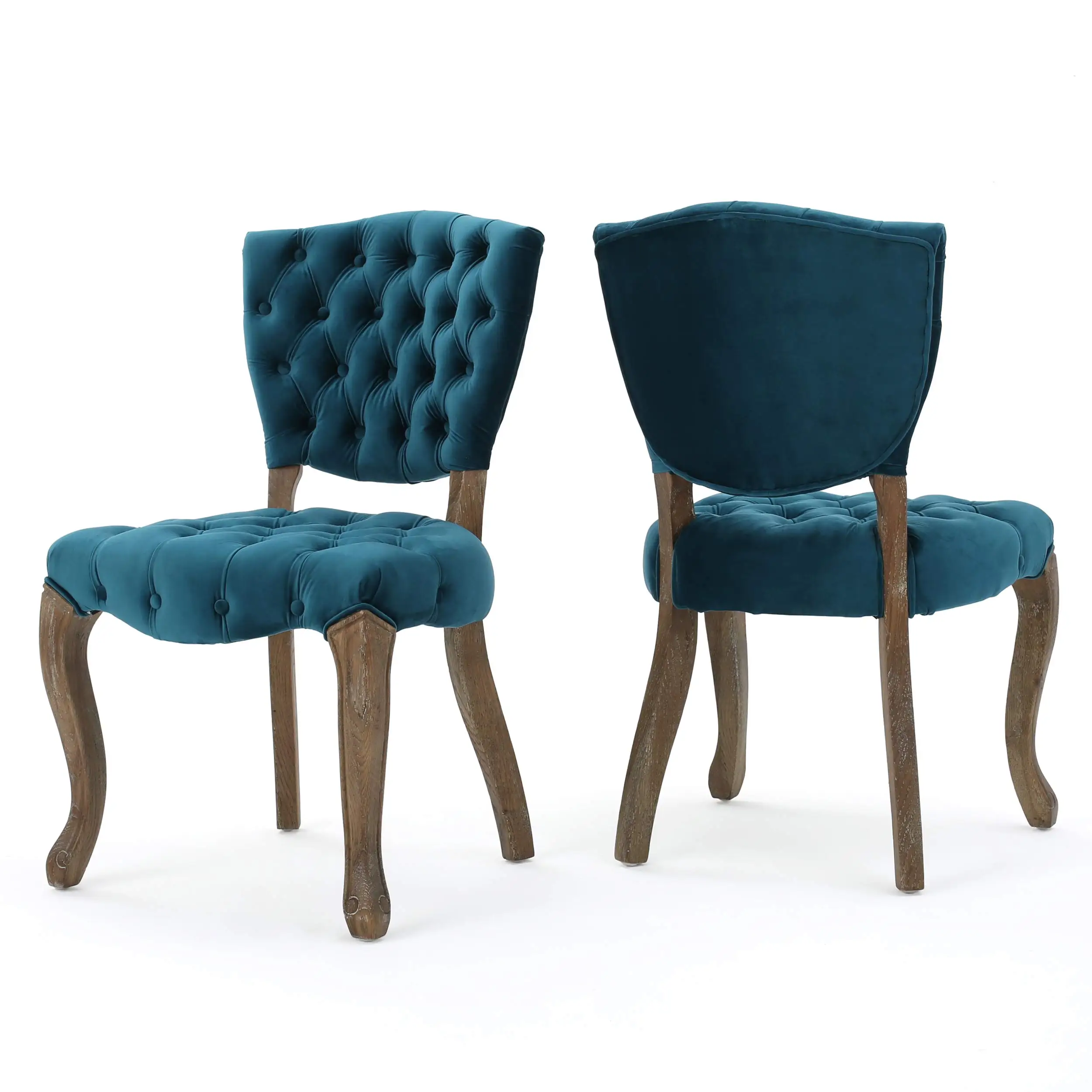 

Tufted Velvet Dining Chairs 2pcs Set Dark Teal Oak Legs