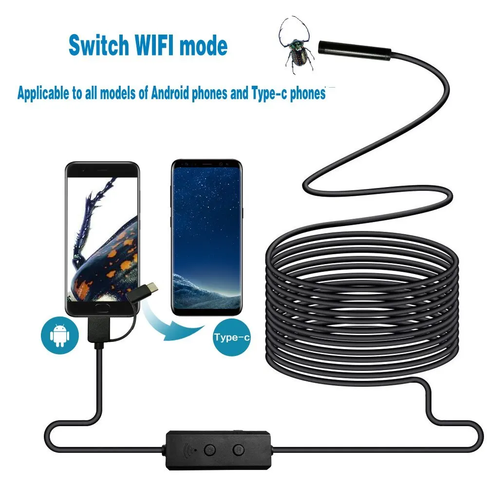 

2MP 1200P Wireless 3in1 USB+WIFI Endoscope CMOS Borescope Inspection Otoscope Camera