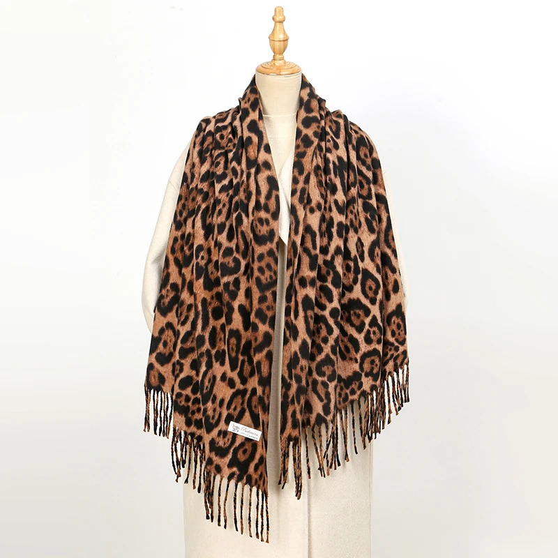 2024 Fashion Sexy Leopard Women Winter Warm Scarf Tassels Shawl Cashmere Foulard Pashmina Hijabs Lady Scarves Wraps