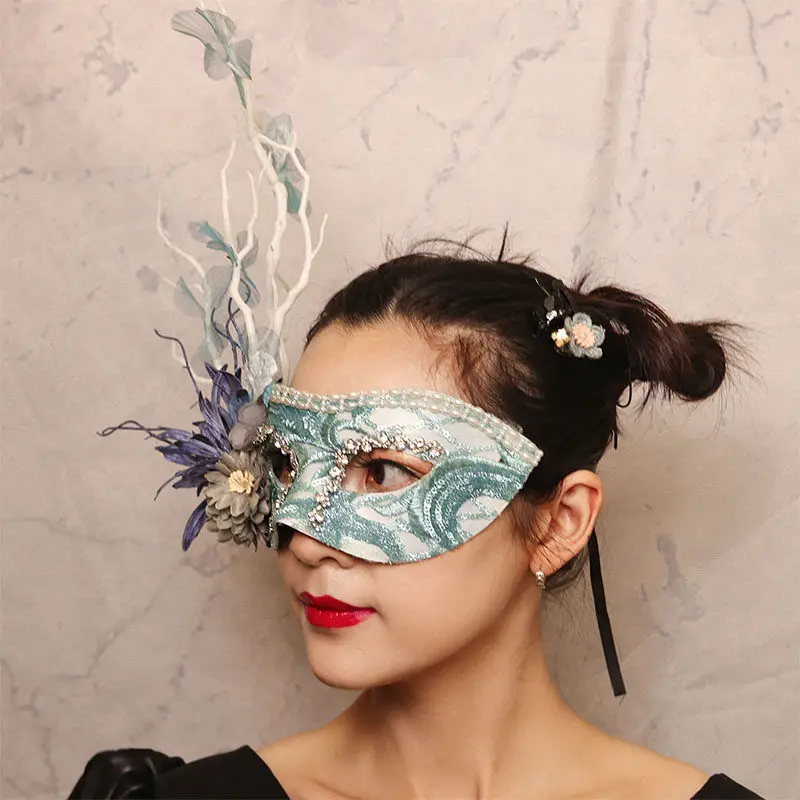 Europe and the United States exaggerate Venice green flower mask tree branches masked singer Halloween carnival masquerade party 4