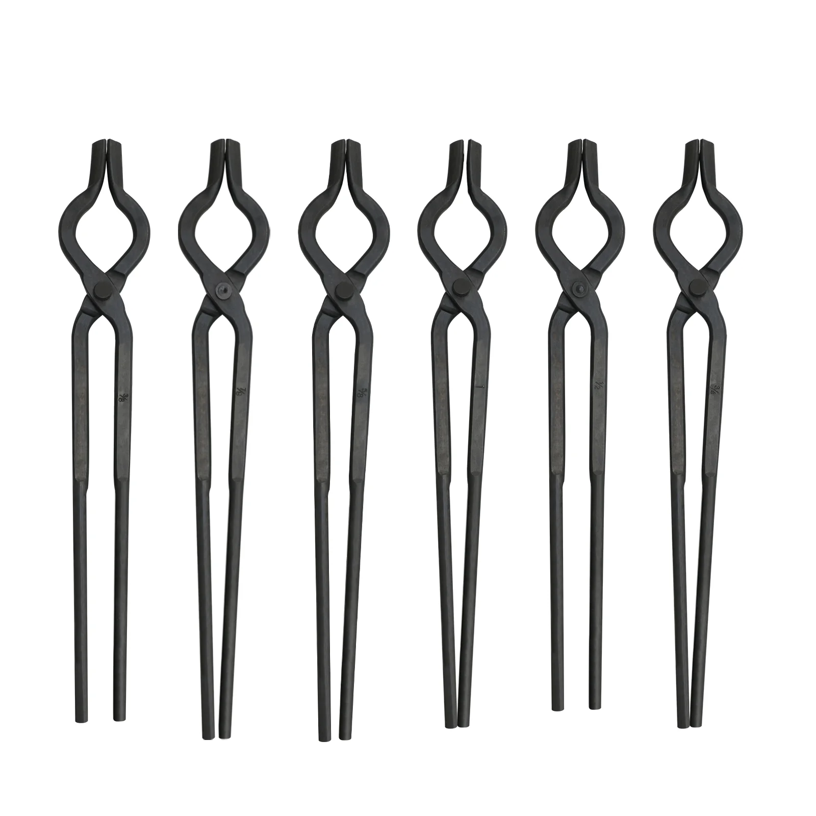 6pcs Blacksmith Tongs Tools Set 18” V-Bit Bolt Tongs Wolf Jaw Tongs Z V-Bit Tongs and Gripping Tongs Carbon Steel Forge Tongs