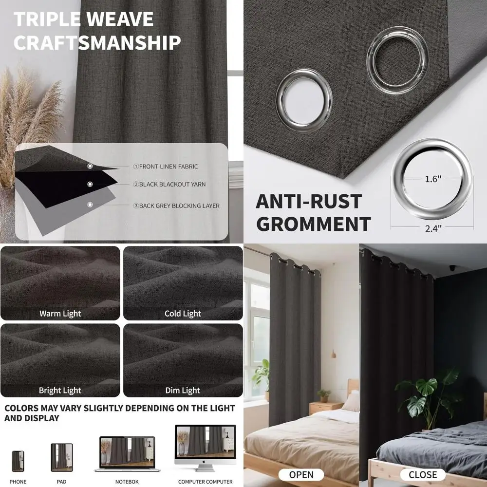 

Термоизолированные шторы с люверсами, 52x108 серые, комплект из 2 панелей для затемнения комнаты в спаленях и гостиных