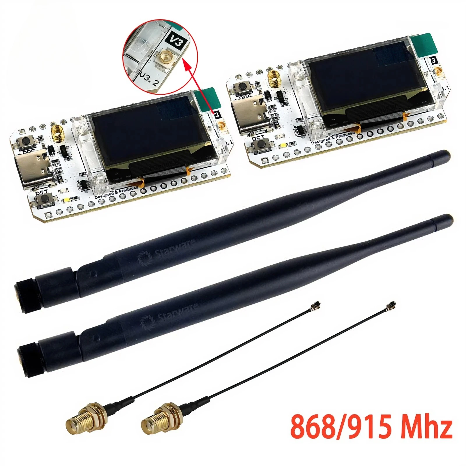 

2 Sets Heltec LoRa32 V3 Development Board with ESP32-S3, SX1262 LoRa, WiFi/BLE & 5dBi SMA Antenna for Meshtastic IoT Projects