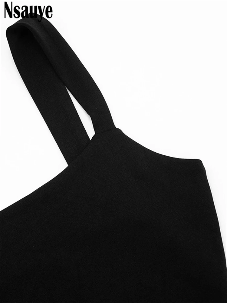 Nsauye fiesta de noche nueva moda Sexy mujer Mini Vestido corto sin mangas Club nocturno negro ceñido al cuerpo 2026 vestido elegante de satén fruncido