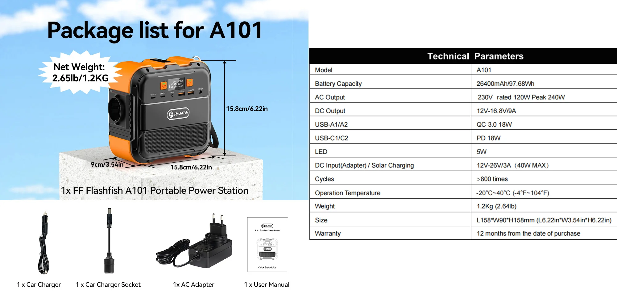 FF Flashfish 230V Mini Oplaadbare Draagbare Krachtcentrale 120W 97.68Wh Batterij Zonnegenerator Power Bank Type-C voor Vliegtuig