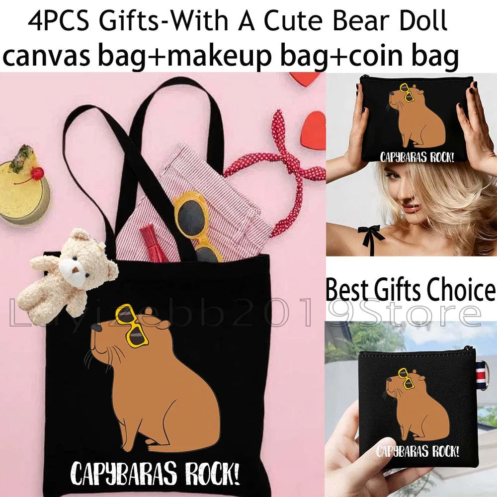 4PCS Hike Hiking Lover Gifts Black Shopper Canvas Tote Bag Casual Handbag,Cosmetic Makeup Bag,Coin Purse Wallet Zipper Pouch