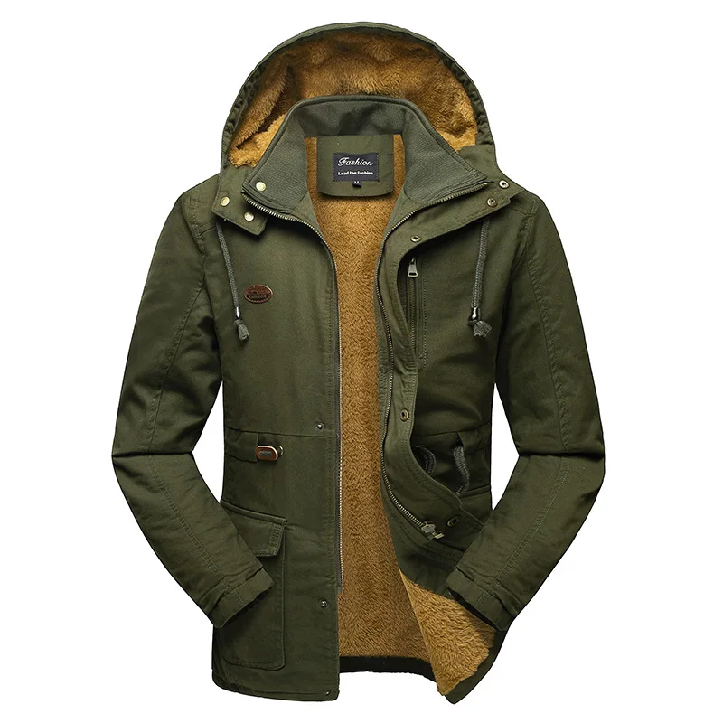 Winter Cotton-padded Men's Tooling Jacket Medium And Long Men's Large-size Coat Warm And Thicker