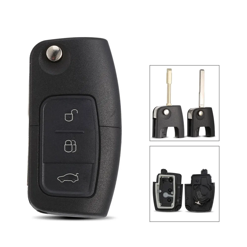 WhatsKey 10pcs / lot 3 Botón Flip Plegable Car Key Shell Remote Fob Case para Ford Focus 2 3 Fiesta C Max Ka S Max Galaxy mondeo clave Reemplazo hoja sin cortar