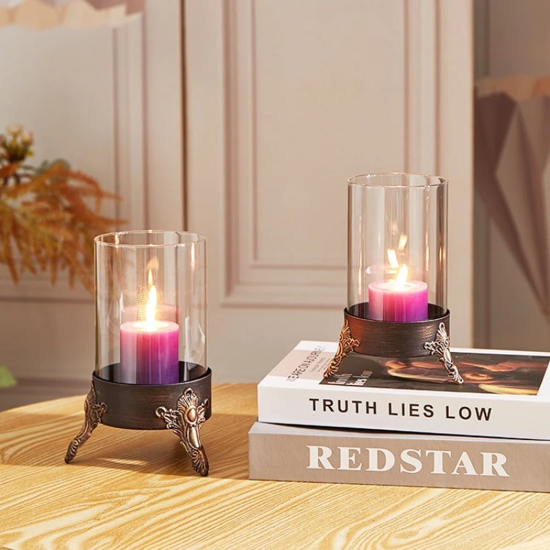 1pcs Hurricane Candle Holders, Metal Holders for Pillar Candles,Metal Base with Glass Candle Tray, Christmas Home Decor Items