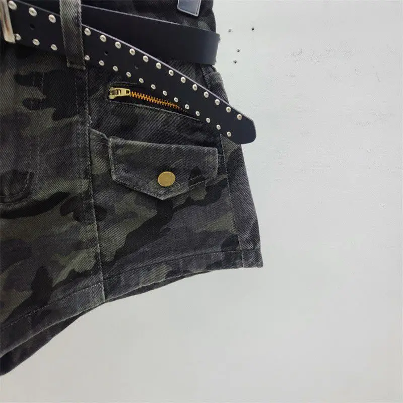 Camouflage Denim Shorts Women's New High Waist Design Y2k Jean Booty Shorts