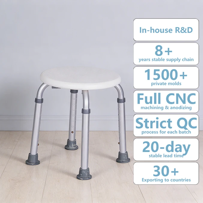 

Simplywalk Aluminum Alloy 136KG Bath Shower Chair Round Nursing Home Senior People UKCA Long-term Partner