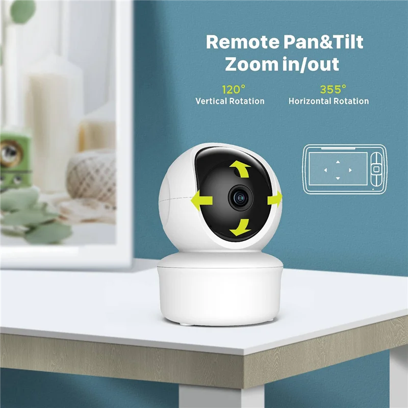 A93P 5 Inch Lullabies Video Baby Monitor with Camera and Audio Remote Pan-Tilt-Zoom 2-Way Audio Temperature Sensor EU Plug