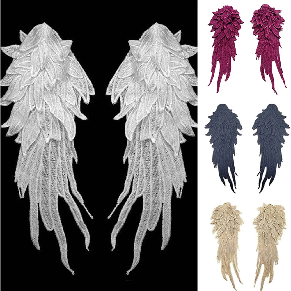 

2Pcs Gold Brown Wing Applique Patches Elegant Embroidery Sew-on Collar DIY for Wedding Gown Bridal Dress Party Craft Decorations