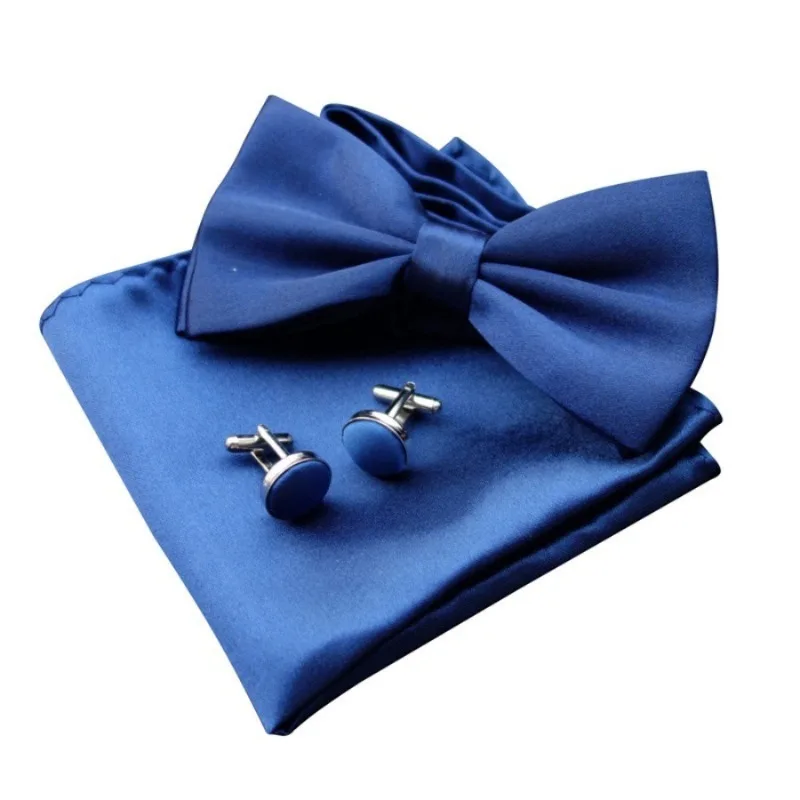 Men's Wedding Bow Tie Set with Cufflinks & Pocket Square - Groom Gift