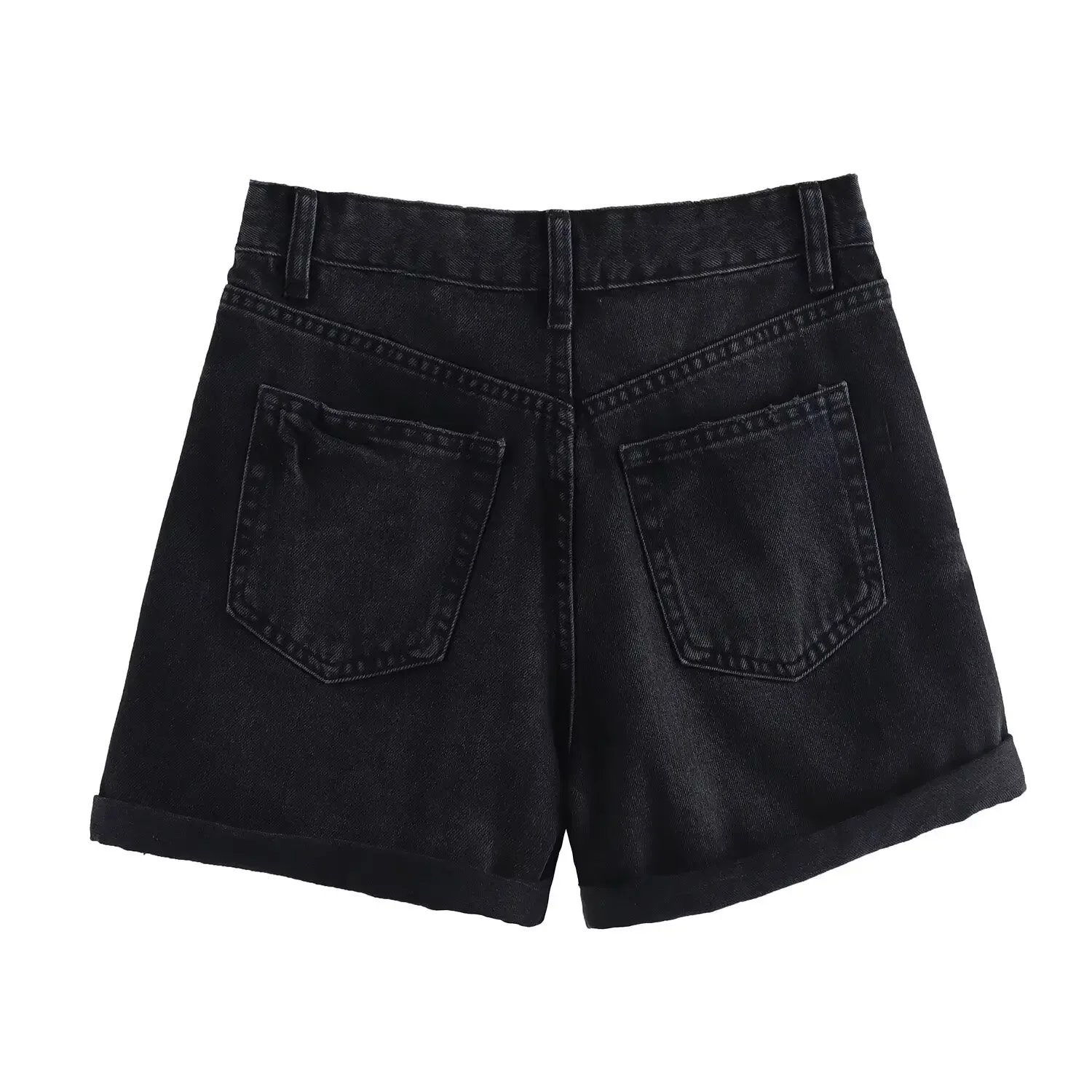 Calção jeans de cintura alta feminina flanging, calça retrô com zíper, moda casual, palhaço, versão solta, novo, 2024