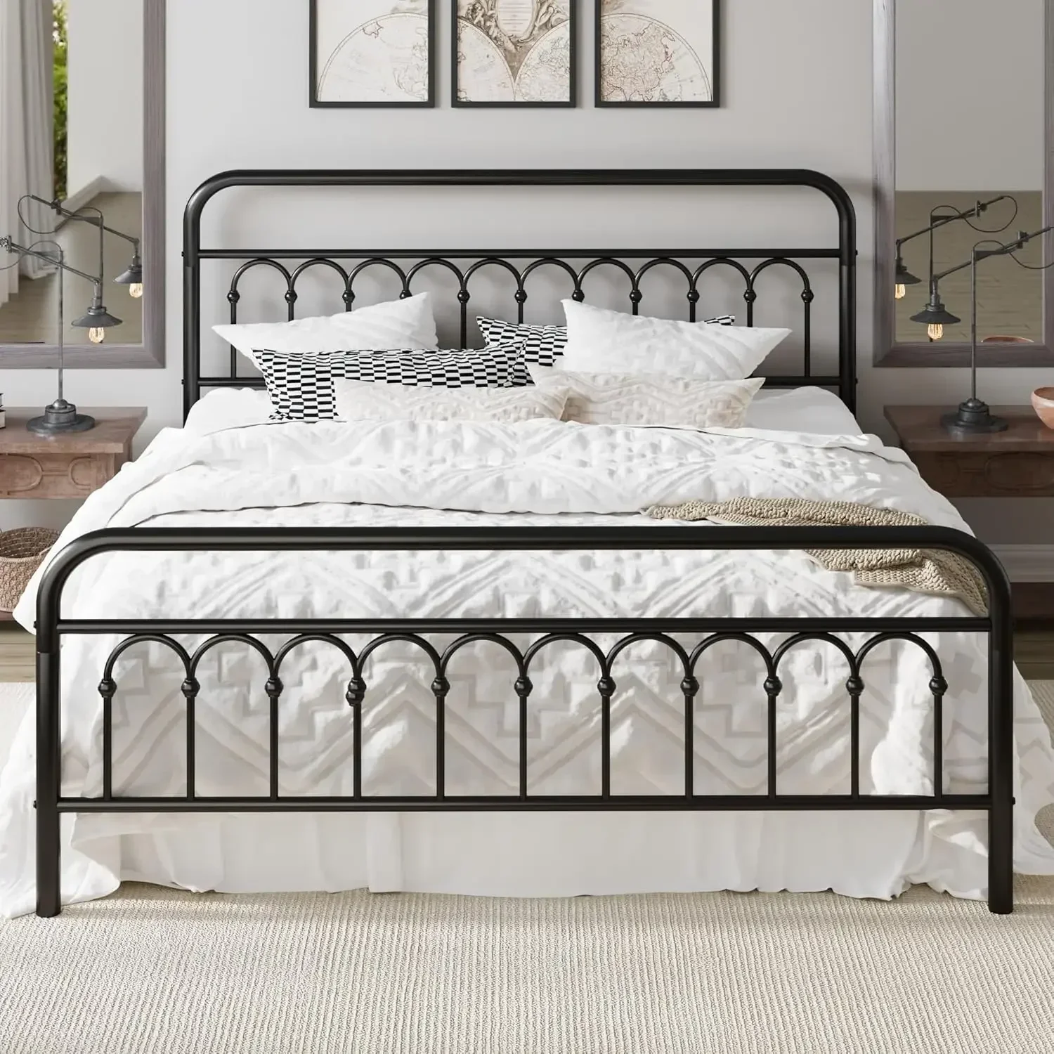 Allewie 14 Inches King Size Metal Platform Bed Frame with Victorian Style Curved Iron-Art Headboard/Footboard, Metal Slats Suppo