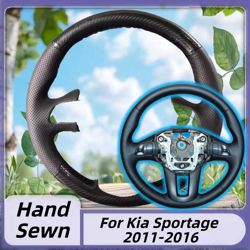 

Genuine Leather Hand-Sewn Steering Wheel Cover For Kia Sportage 2011-2016 Anti-Slip Breathable Auto Interior Accessory
