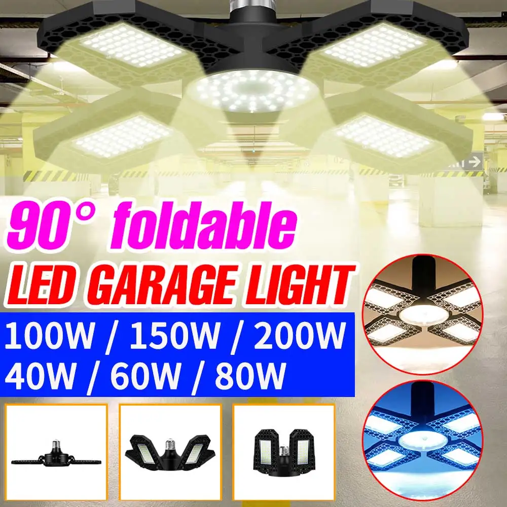 200W LED E27 Light Bulb E26 Garage Lamp Foldable Deformable Home Warehouse Basement Industrial Workshop Lighting Cold/Warm White