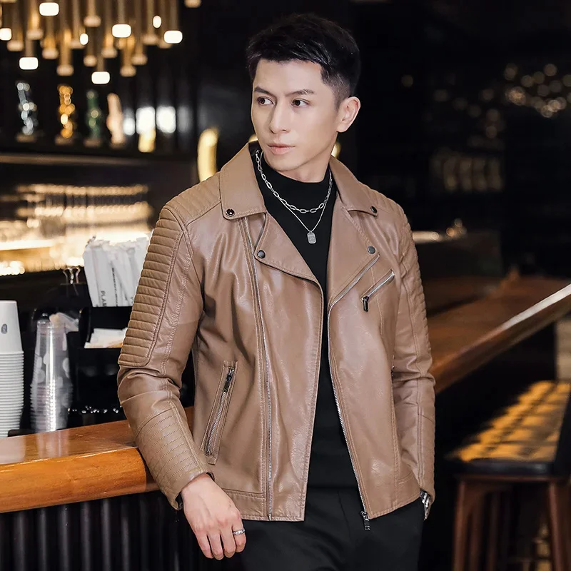 Casual Fashion Slim PU Leather Jacket Solid Color Men Anti-wind Motorcycle 5XL 2024 Autumn New Men's