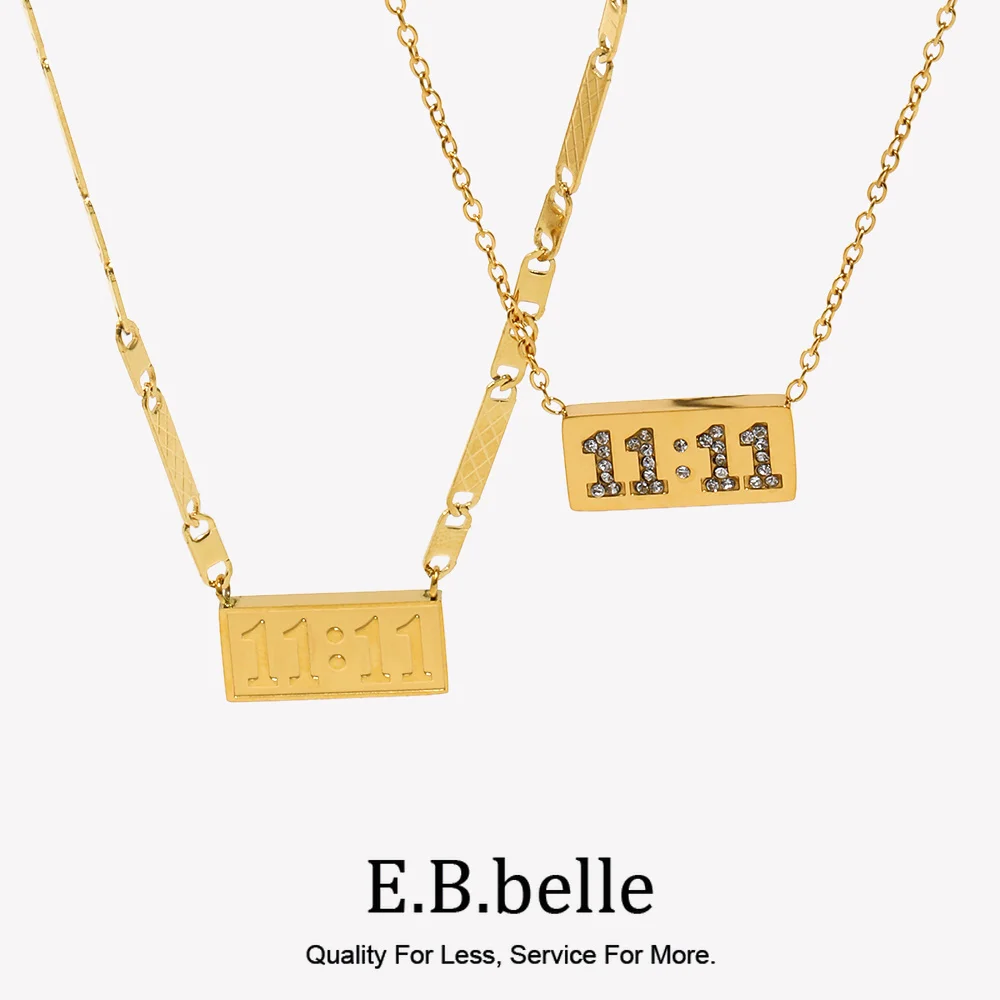 E.B.belle Waterproof Tarnish Free Personality 11:11 Lucky Angel Number Necklace For Women Gold Plated Stainless Steel Jewelry