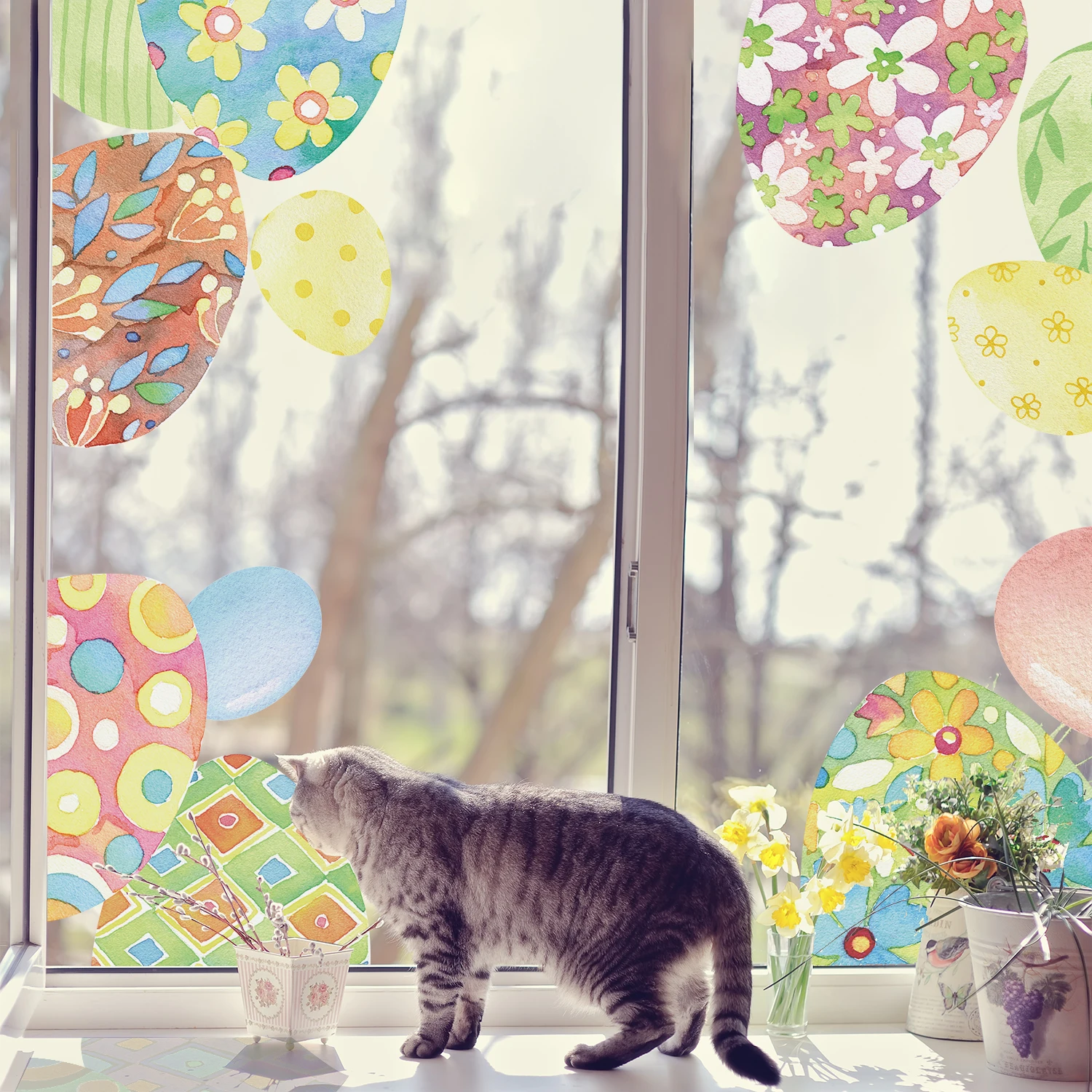 Alwayspon Double Sided Easter Window Clings Stickers for Kids Window, Window Decals for Kids Toddlers and Adults Home Nursery