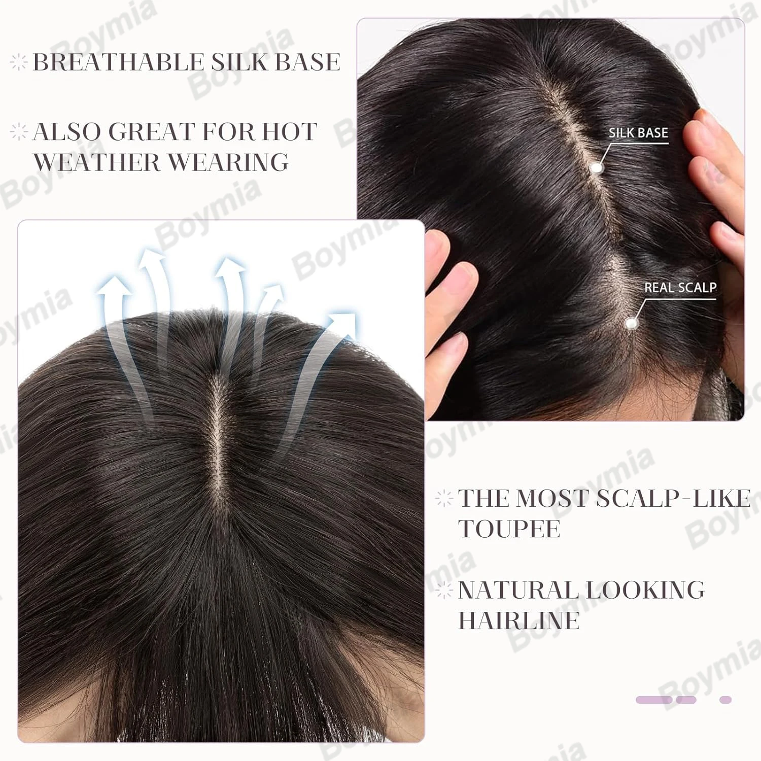 Topper Rambut Asli Manusia 100% dengan Poni, Jepit Rambut 3D Lace untuk Wanita, Menutupi Rambut Menipis dan Beruban