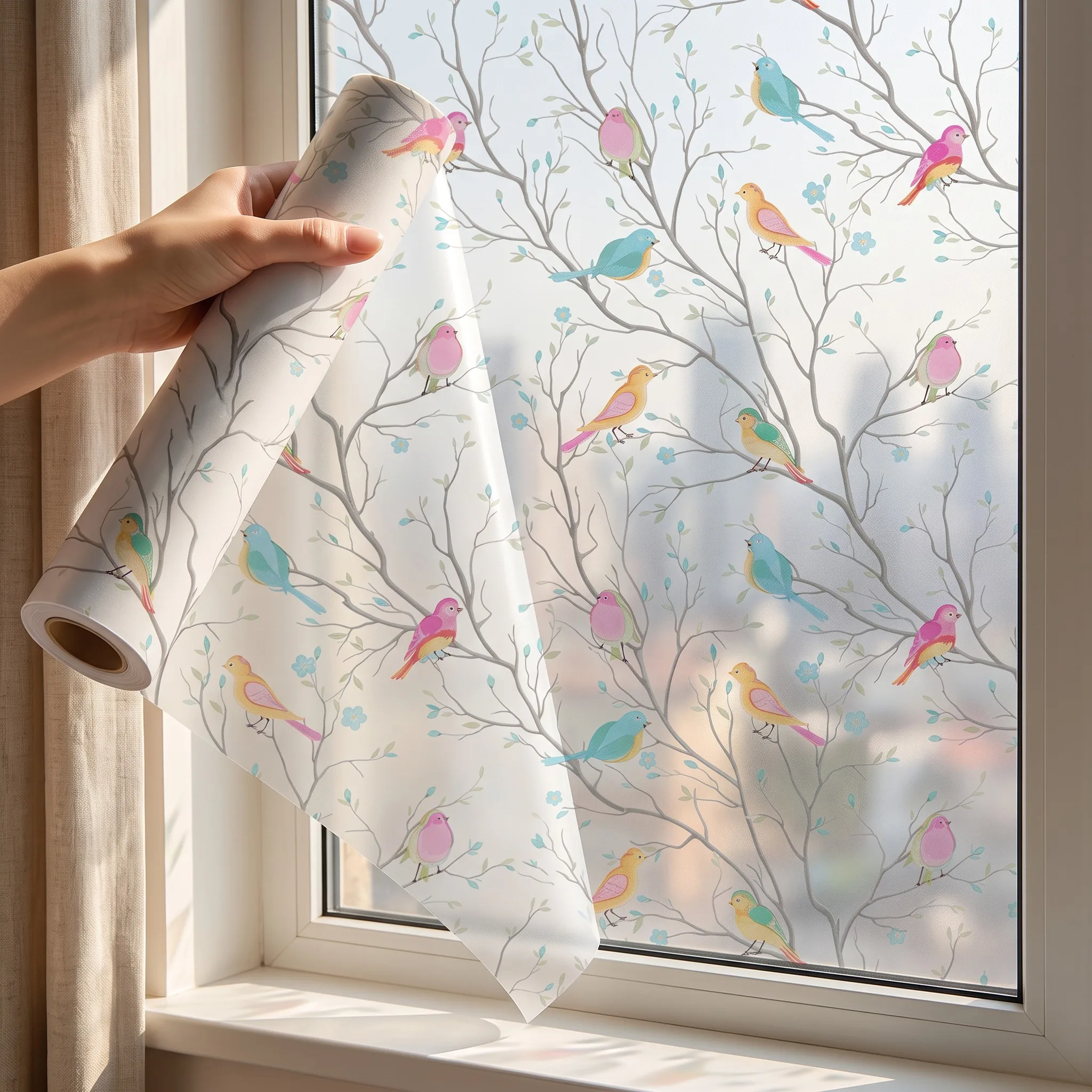 Window Film Decorative Privacy Static Cling Removable Translucent for Home Living Room Glass Door